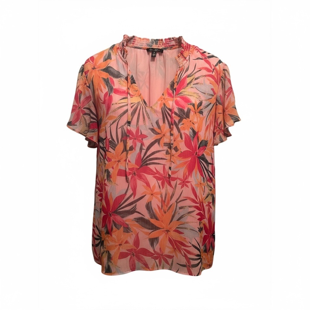 Jessica Simpson Woman’s Vibrant Floral Blouse - Pink, Orange, Green